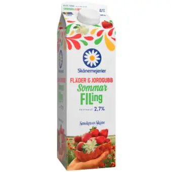 Skånemejerier Sommarfil Fläder & Jordgubb 1000g 3 Skånemejerier Sommarfil Fläder & Jordgubb 1000g