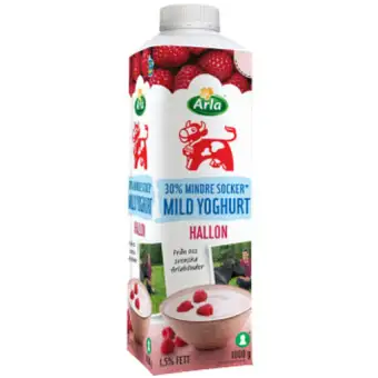 Arla Ko Mild Yoghurt Hallon 1,5% Lättsockrad 1000g 3 Arla Ko Mild Yoghurt Hallon 1,5% Lättsockrad 1000g
