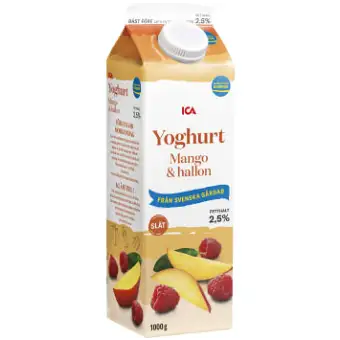 ICA Fruktyoghurt Mango & Hallon Slät 2,5% 1000g 3 ICA Fruktyoghurt Mango & Hallon Slät 2,5% 1000g