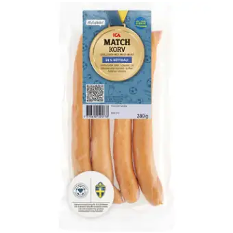 ICA Grillkorv Matchkorv Med Mästarost 280g 3 ICA Grillkorv Matchkorv Med Mästarost 280g
