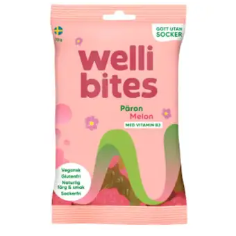 Wellibites Vegangodis Päron & Melon Sockerfri 70g 3 Wellibites Vegangodis Päron & Melon Sockerfri 70g